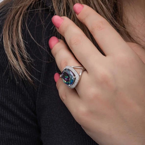 Gümüş Mistik Taşlı Kadın Yüzük SL6828 - Resim 6