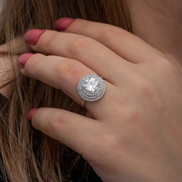 Gümüş 3 Sıra Taşlı Anturaj Kadın Yüzük  SL7202 - Resim 7