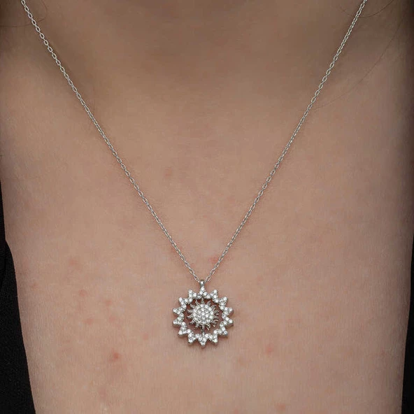 Gümüş Güneş Kadın Kolye SL6647 - Resim 11