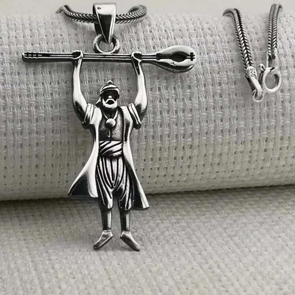 Gümüş Pir Sultan Abdal Erkek Kolye SL6933 - Resim 2