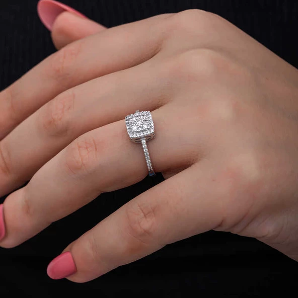 Gümüş Kare Zirkon Taşlı Kadın Yüzük  SL6877 - Resim 6