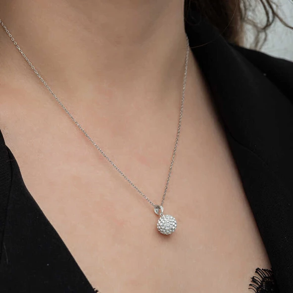 Gümüş Beyaz Kristal Taşlı Kadın Kolye SL6666 - Resim 7