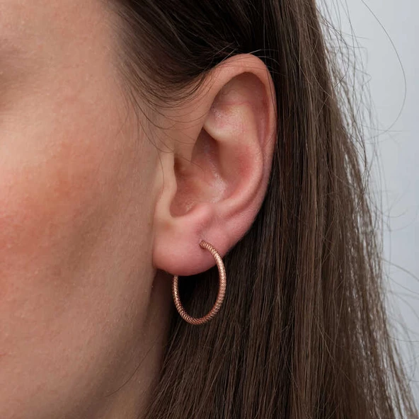 Gümüş Rose Kalemli Halka Kadın Küpe SL6680 - Resim 8