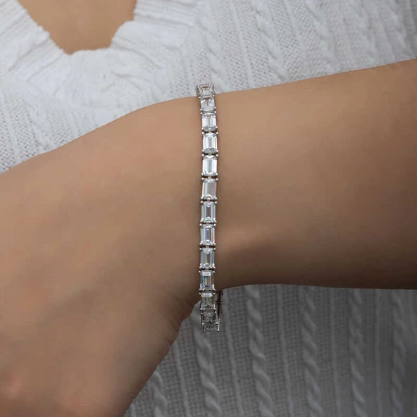 Gümüş Beyaz Taşlı Su Yolu Kadın Bileklik SL6620 - Resim 7