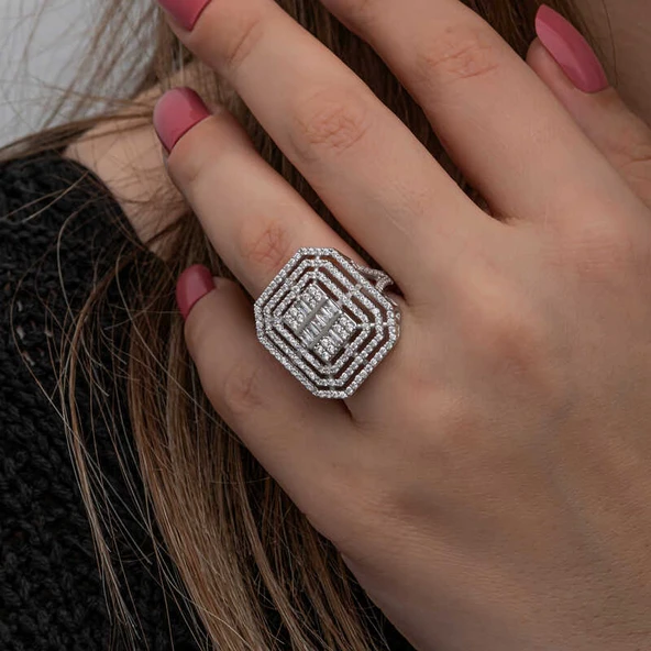 Gümüş Baget Taşlı Kadın Yüzük  SL7131 - Resim 12