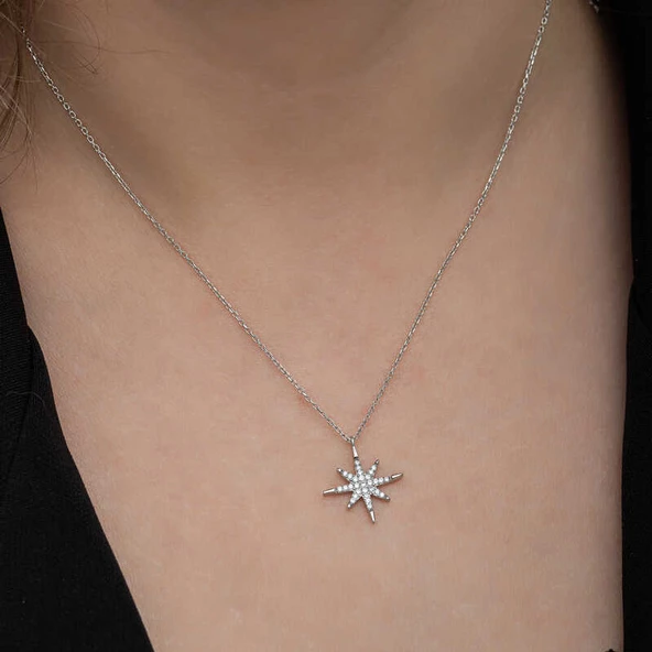 Gümüş Kutup Yıldızı Kadın Kolye SL6659 - Resim 6