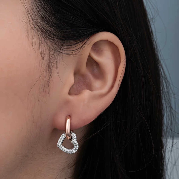 ​Gümüş Rose Sallantılı Kalp Kadın Küpe  SL6272 - Resim 3