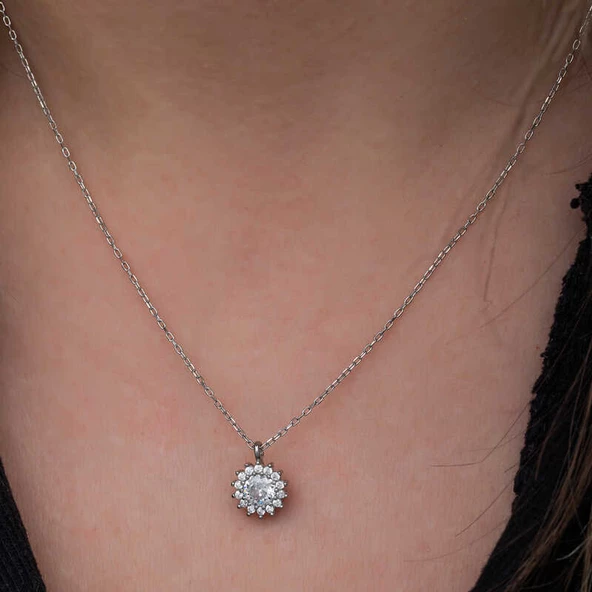 Gümüş Minimal Yuvarlak Anturaj Kadın Kolye SL6723 - Resim 5