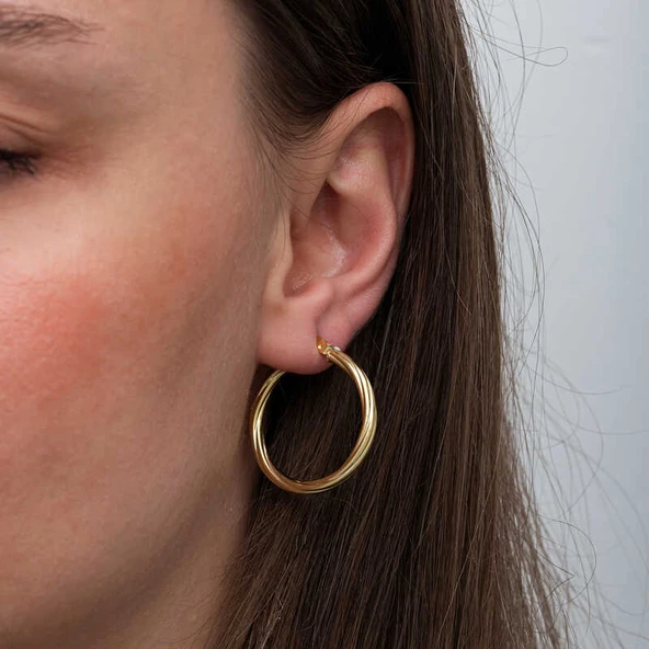 Gümüş Gold 3 mm Burgu Şarnel Küpe SL6705 - Resim 10