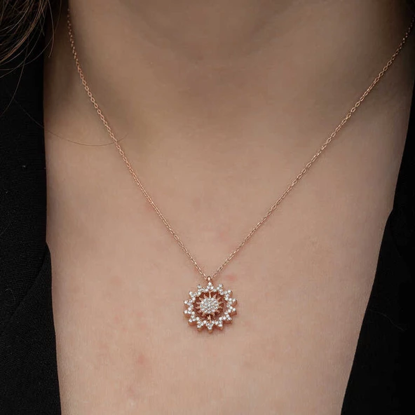 Gümüş Rose Güneş Kadın Kolye  SL6646 - Resim 7