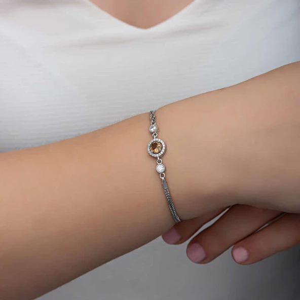 ​Gümüş Yuvarlak Zultanit Taşlı Kadın Bileklik SL6334 - Resim 4