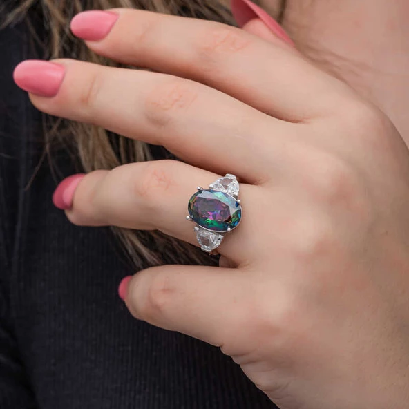 Gümüş Mistik Zirkon Taşlı Kadın Yüzük SL6833 - Resim 6