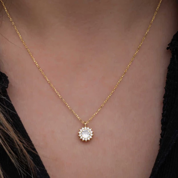 Gümüş Gold Minimal Yuvarlak Anturaj Kadın Kolye SL6725 - Resim 5