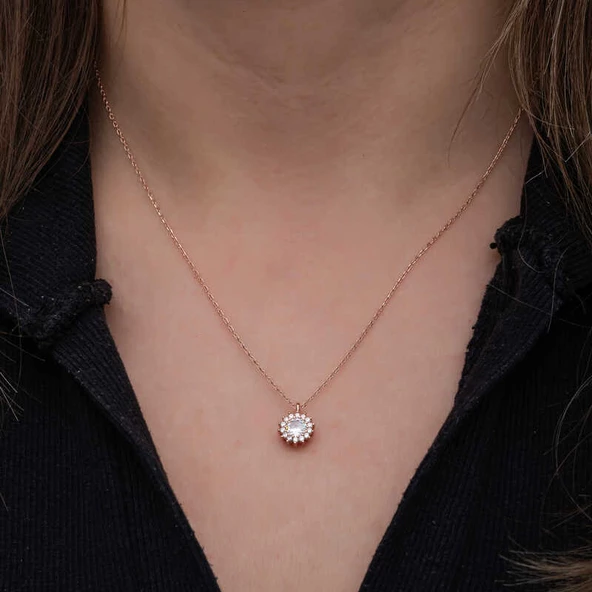 Gümüş Rose Minimal Yuvarlak Anturaj Kadın Kolye SL6724 - Resim 2