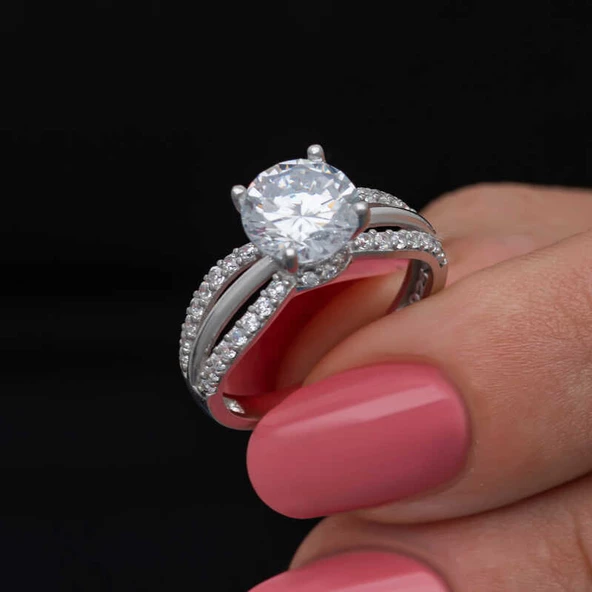 Gümüş Tek Taş Kadın Yüzük  SL6856 - Resim 8