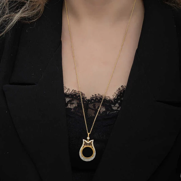 Gümüş Gold Kaplama Çeyrek Altın Takılabilen Kadın Kolye - Resim 4