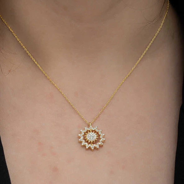 Gümüş Gold Güneş Kadın Kolye  SL6645 - Resim 4