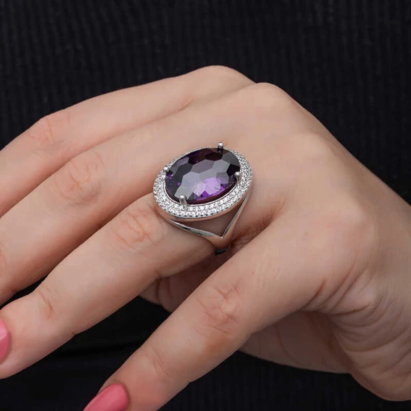 Gümüş Ametist Taşlı  Kadın Yüzük  SL6827 - Resim 6