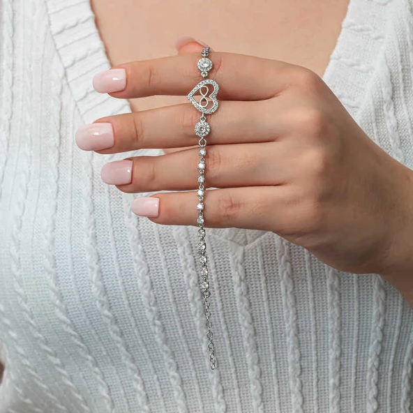 Gümüş Kalp Sonsuzluk Kadın Su Yolu Bileklik SL7385 - Resim 2