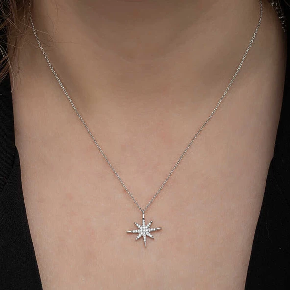 Gümüş Kutup Yıldızı Kadın Kolye SL6659 - Resim 4