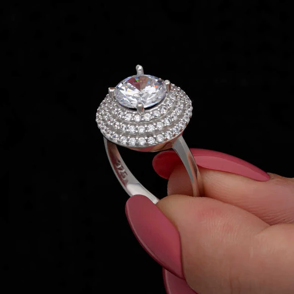 Gümüş 3 Sıra Taşlı Anturaj Kadın Yüzük  SL7202 - Resim 4