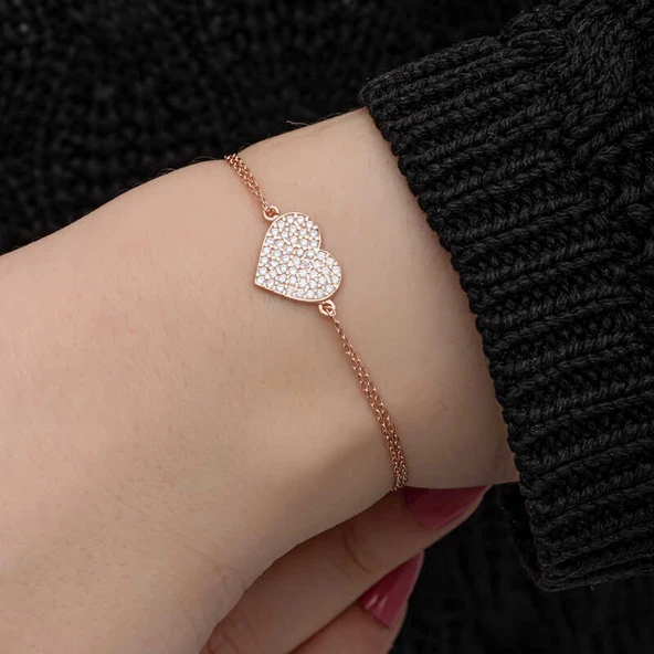 Gümüş Rose Kalp Kadın Bileklik  SL7196