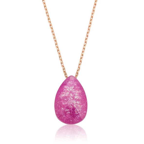 Gümüş Pembe Damla Şeker Kolye SL7360