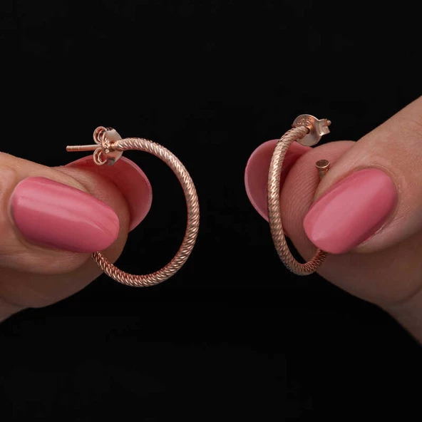 Gümüş Rose Kalemli Halka Kadın Küpe SL6680 - Resim 6