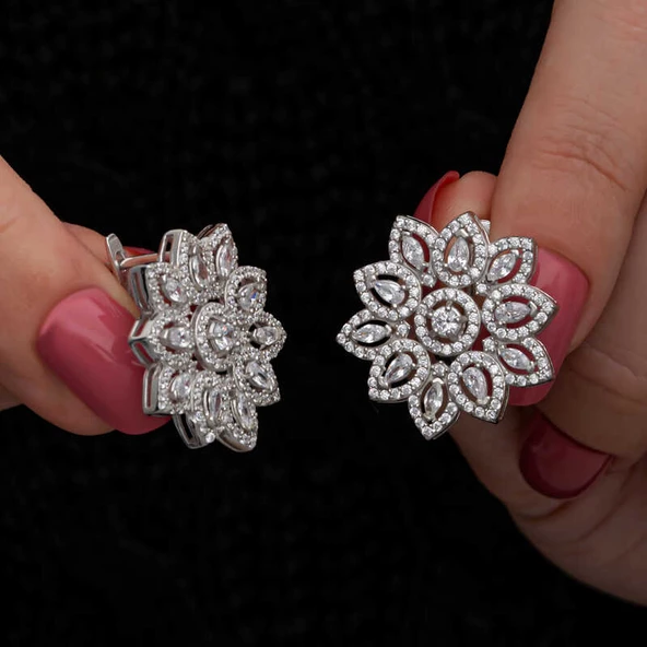 Gümüş Zirkon Taşlı Çiçek Kadın Küpe  SL7165 - Resim 3