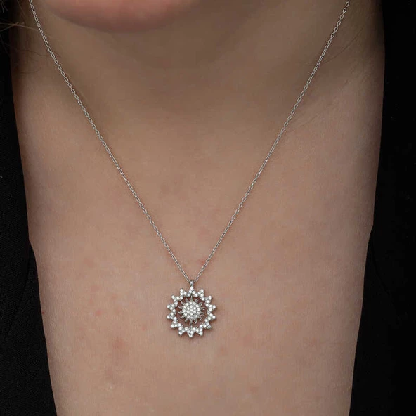 Gümüş Güneş Kadın Kolye SL6647 - Resim 12