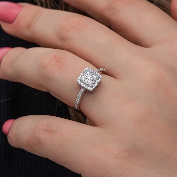 Gümüş Kare Zirkon Taşlı Kadın Yüzük  SL6877 - Resim 8