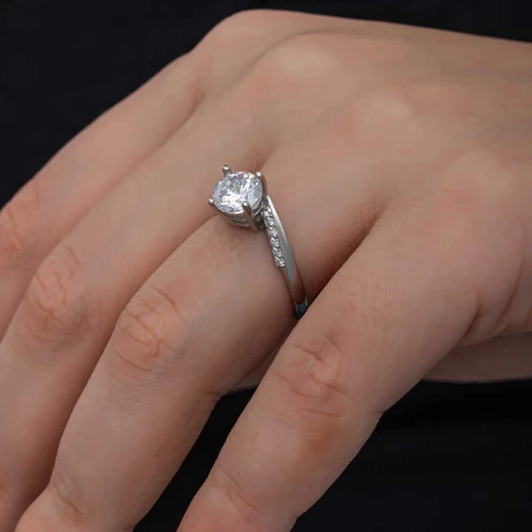 Gümüş Tek Taş Kadın Yüzük  SL6855 - Resim 6