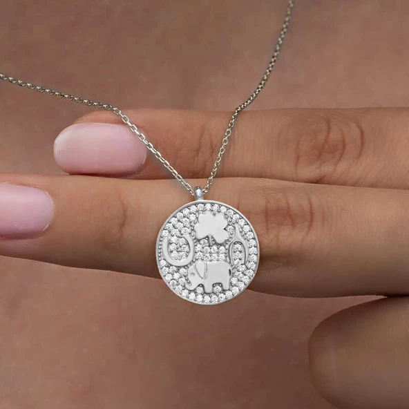 Gümüş Fil Motifli Şans Kadın Kolye SL6285 - Resim 2