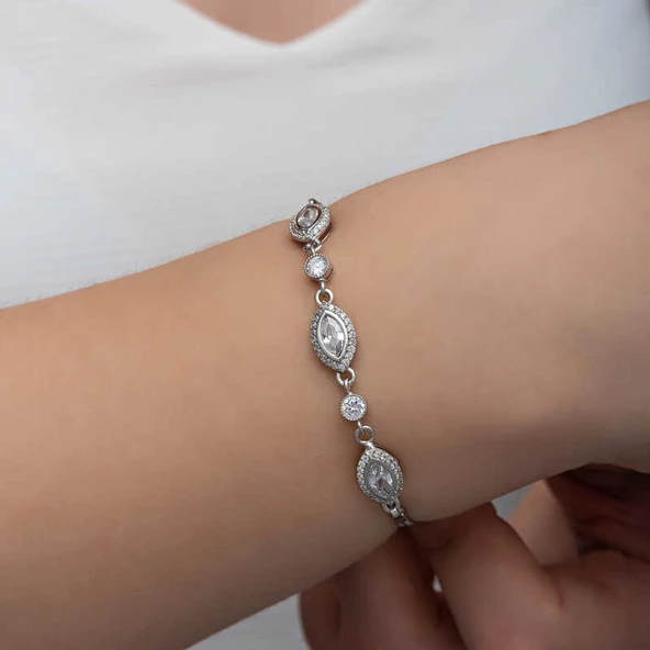 Gümüş Mekik Zirkon Taşlı Kadın Bileklik SL6338 - Resim 7