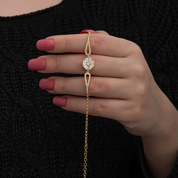 Gümüş Gold Baget Taşlı Kadın Bileklik  SL7197 - Resim 7