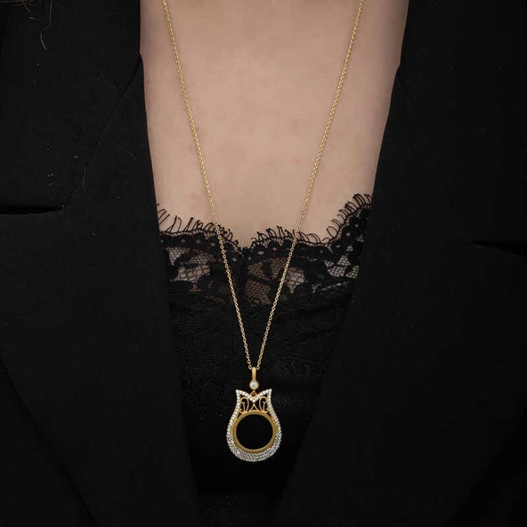 Gümüş Gold Kaplama Çeyrek Altın Takılabilen Kadın Kolye - Resim 3