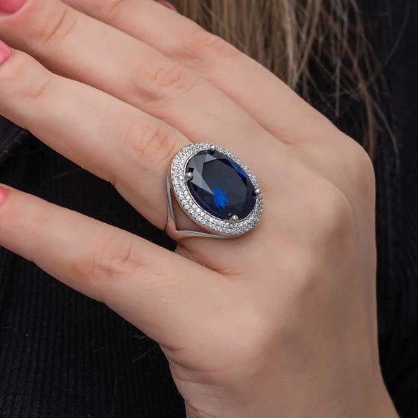 Gümüş Safir Taşlı  Kadın Yüzük  SL6826 - Resim 7
