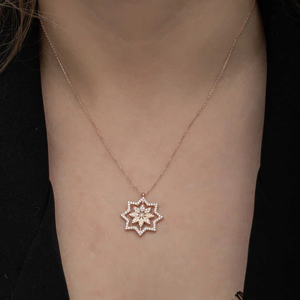Gümüş Rose Kar Tanesi Kadın Kolye SL6643 - Resim 5