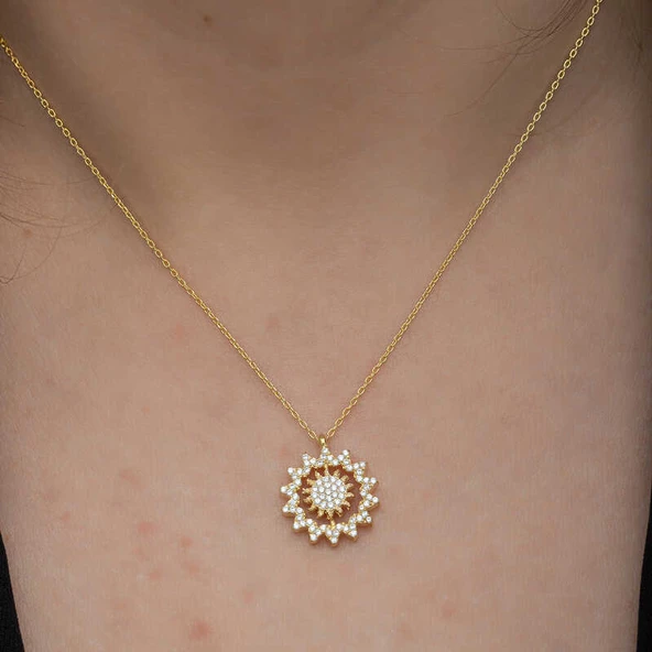 Gümüş Gold Güneş Kadın Kolye  SL6645 - Resim 5