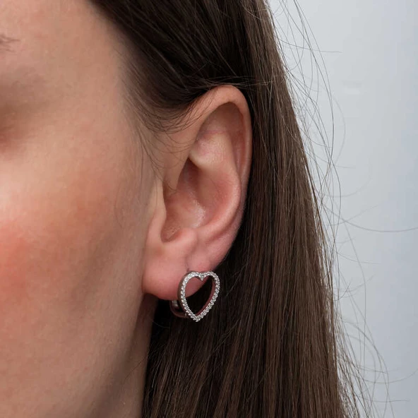 Gümüş Kalpli Kadın Küpe  SL6682 - Resim 7