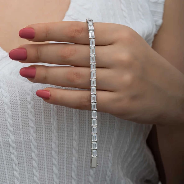 Gümüş Beyaz Taşlı Su Yolu Kadın Bileklik SL6620 - Resim 2