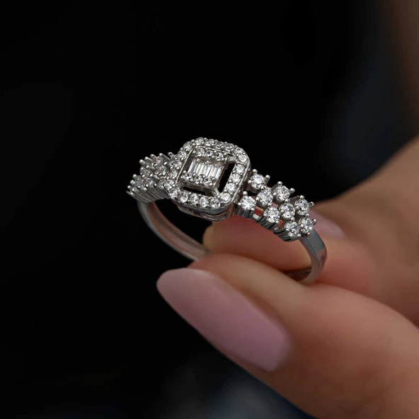 Gümüş Baget Taşlı Kadın Yüzük  SL6267 - Resim 2