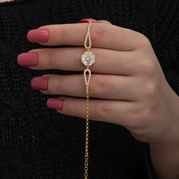 Gümüş Gold Baget Taşlı Kadın Bileklik  SL7197 - Resim 2
