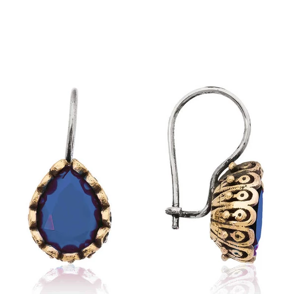 Gümüş Mavi Damla Otantik Kadın Küpe SL6482 - 1
