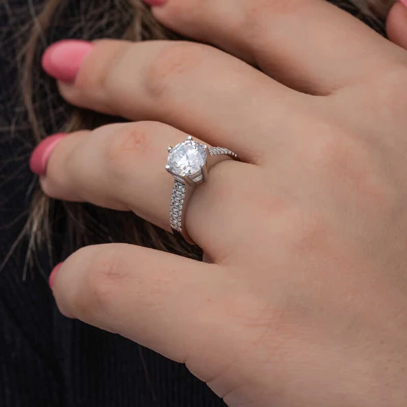 Gümüş Tek Taş Kadın Yüzük  SL6874 - Resim 8