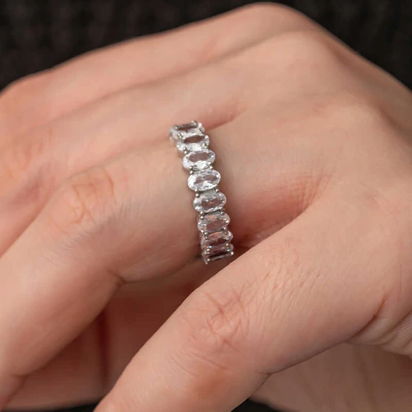 Gümüş Oval Taşlı Tamtur Kadın Yüzük  SL7290 - Resim 10