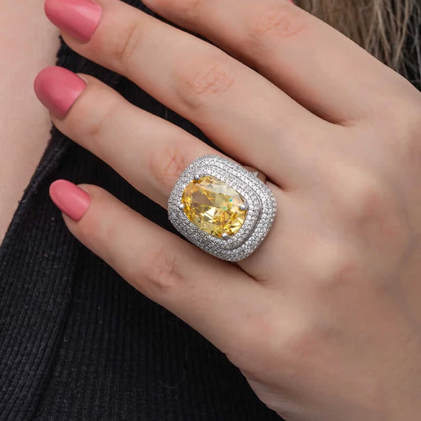 Gümüş Sitrin Taşlı Kadın Yüzük SL6829 - Resim 7