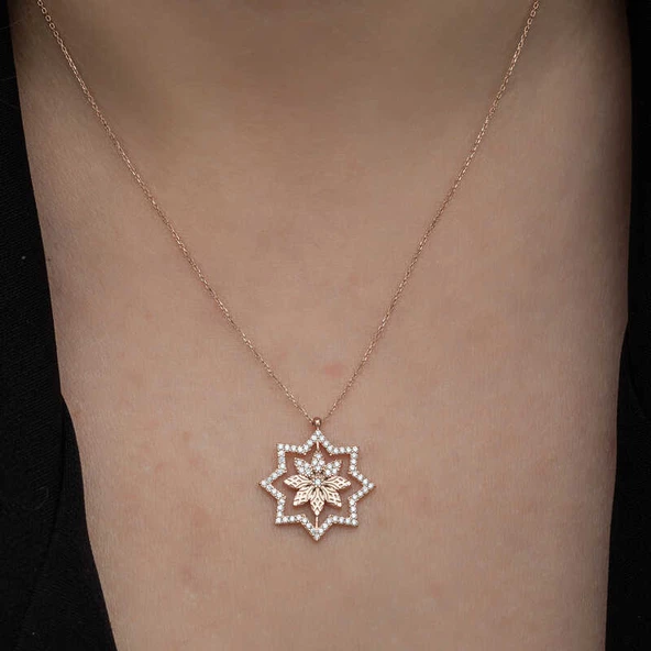 Gümüş Rose Kar Tanesi Kadın Kolye SL6643 - Resim 6