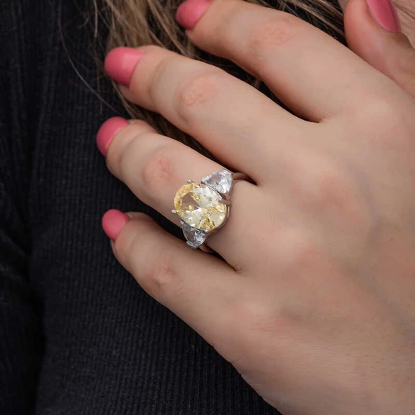 Gümüş Sitrin Zirkon Taşlı Kadın Yüzük SL6832 - Resim 6