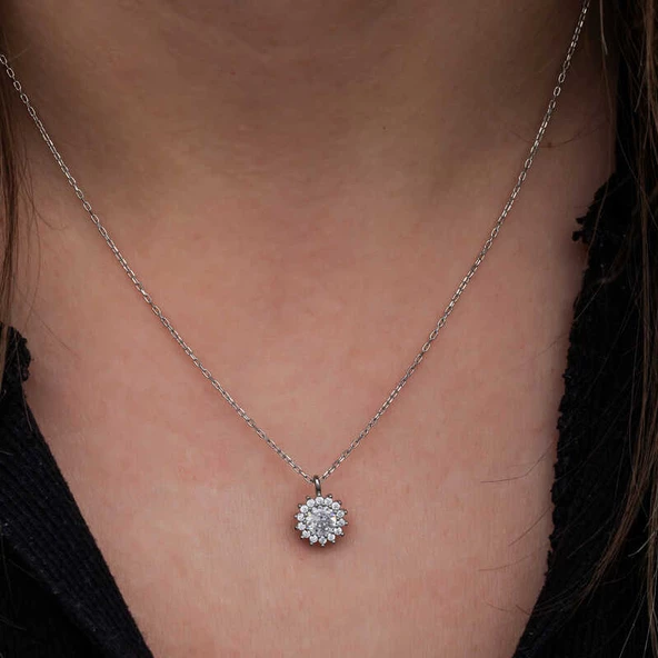 Gümüş Minimal Yuvarlak Anturaj Kadın Kolye SL6723 - Resim 6